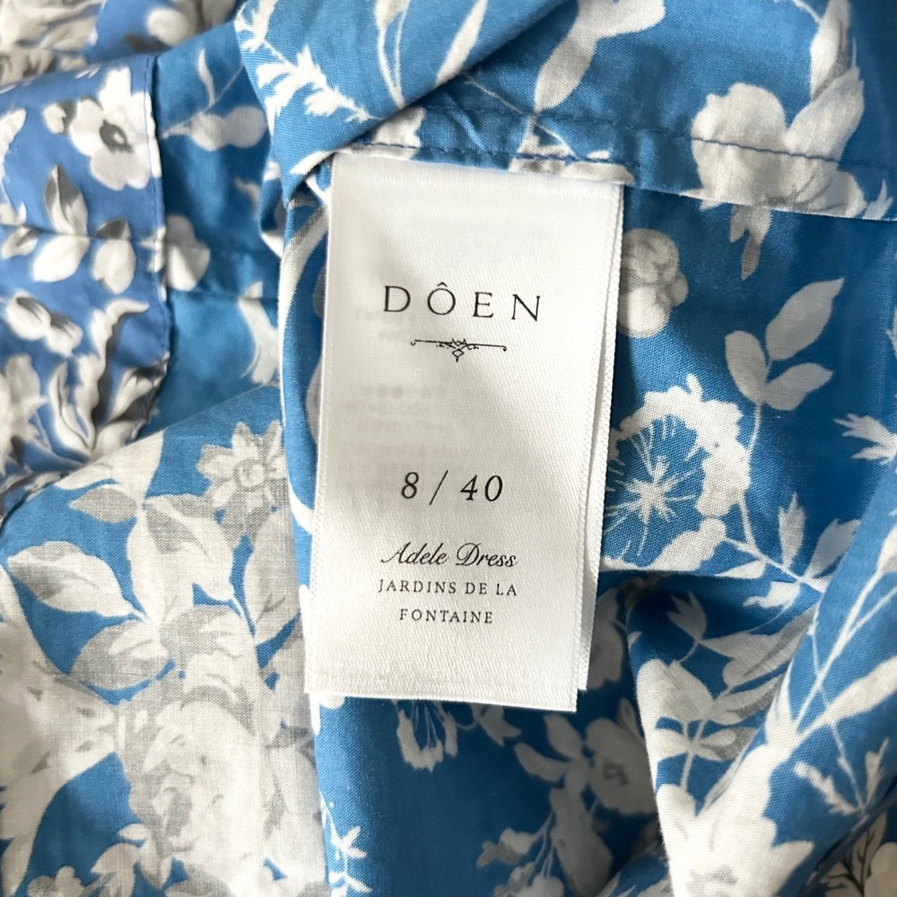 Doen Adele Dress Blue Jardins de la Fontaine Floral Cotton Mini Shift Size 8 - Picture 6 of 7